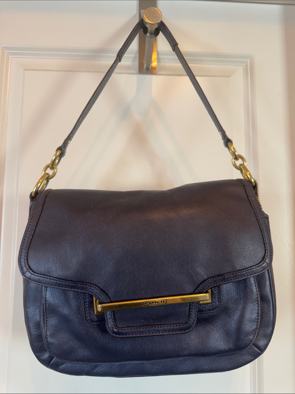 Navy Coach Taylor Leather Flap Bag